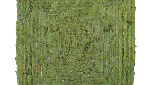 Elie Bouisson / Carrés de feuilles (Figuier), 2022, 60x60 cm, feuilles & fil © Elie Bouisson