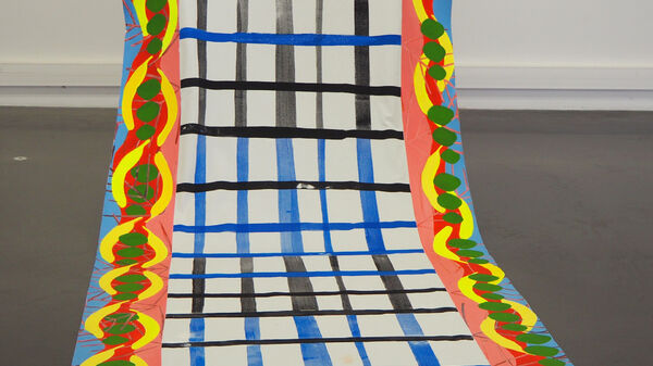Marie Grimal – Tout le reste n’est qu’un décor, sérigraphie et peinture acrylique sur toile, 180 x 450 cm, 2018 © Marie Grimal
